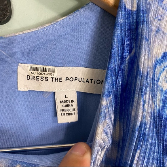 Dress The Population Violetta Maxi Dress Ruched‎ Blue White Large - Picture 4 of 12